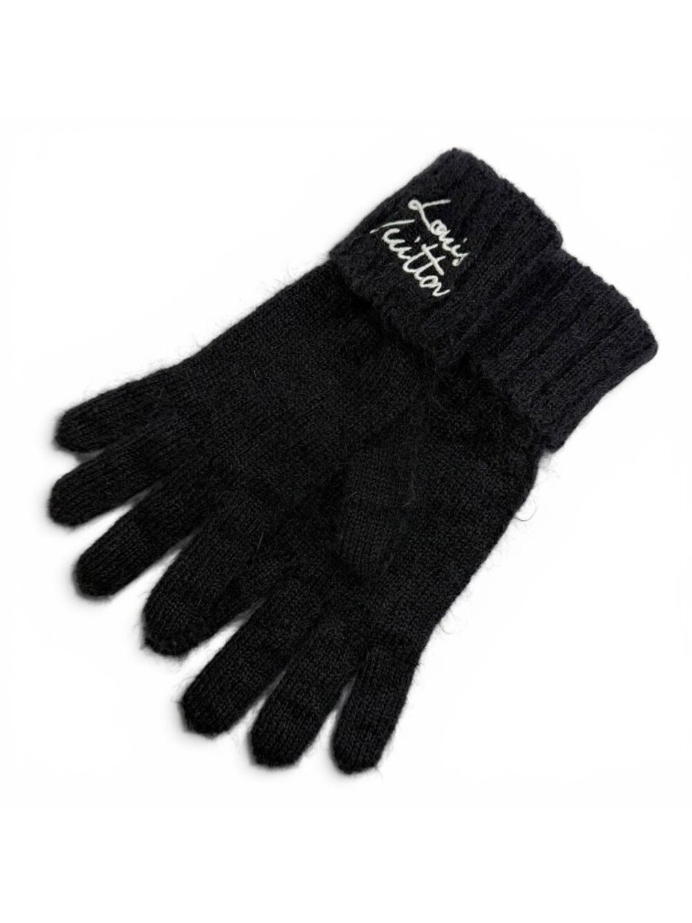 Louis Vuitton Gloves LV Script Mohair Wool Logo Embroidery Knit Black